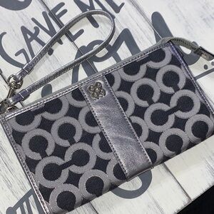 Coach Silver and Black Wristlet silver COACH Gray Silver Signature Zip Closure